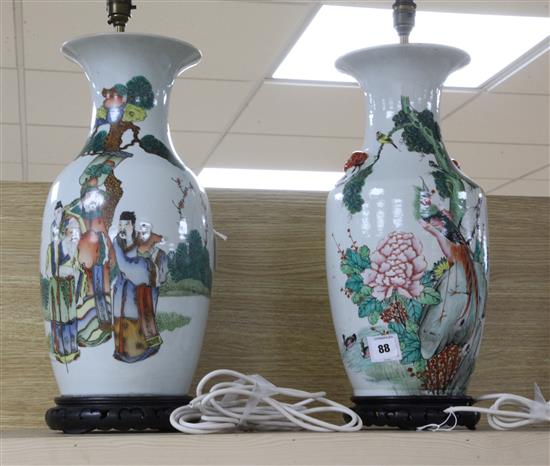 Two Chinese famille rose vases, early 20th century, converted to lamps